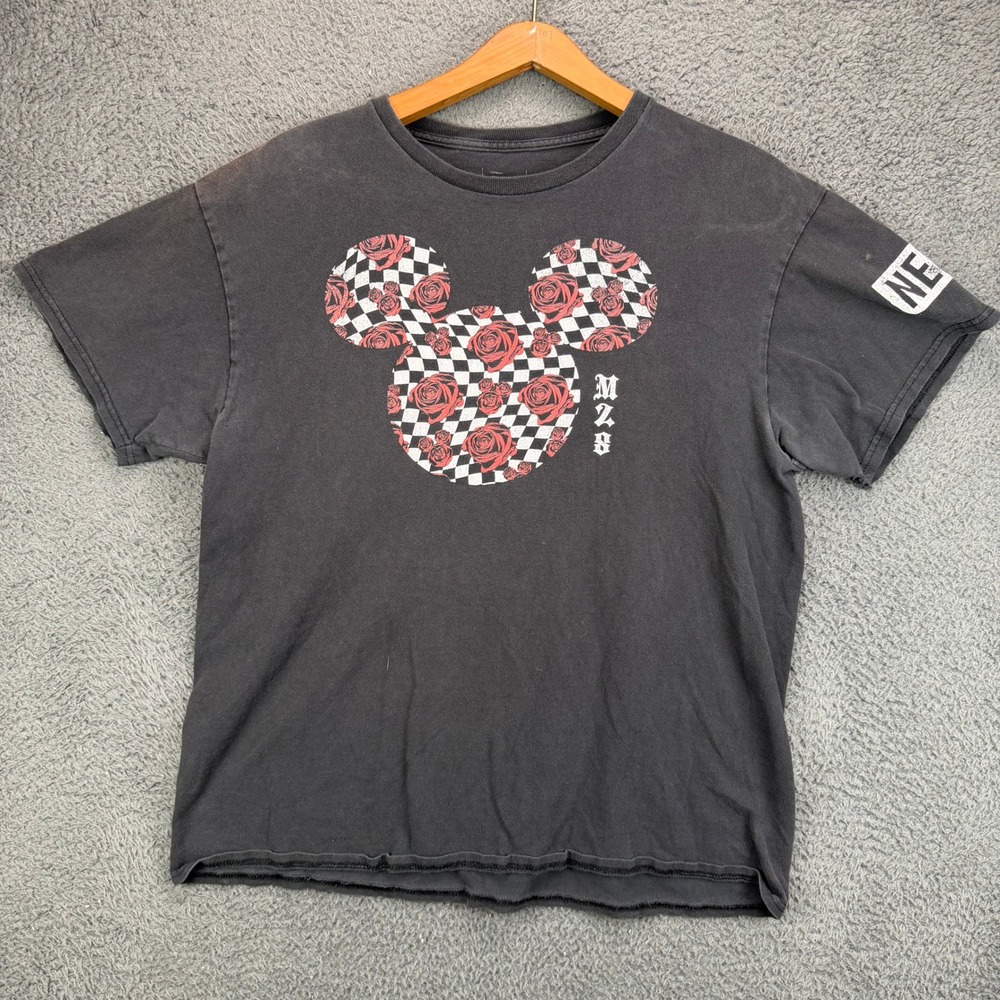 Disney x Neff Mickey Mouse Rose Checkerboard Graphic Tee Black Mens Size L